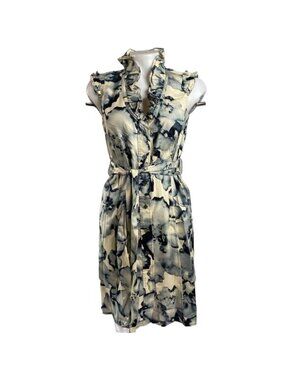 Sleeveless Tie-Dye Ruffle Collar Button-Front Dress With Belt By Magaschoni